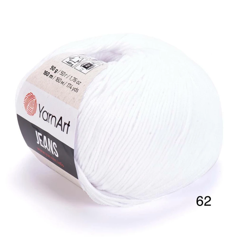 Fir YarnArt JEANS 62 Alb Zăpadă fir de tricotat si crosetat.