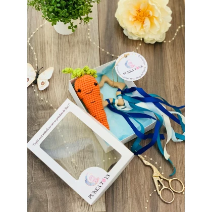 Set Jucării Croșetate Morcovelul Carry Și Teether Lemn Cu Benzi